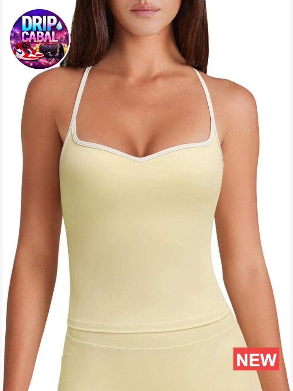 Sweetheart Neck Sports Bra Open Back Yoga Tank Top Built in Bra High Support